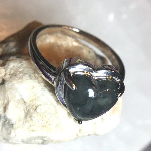 Burmese Black Jade Heart Ring .925 Type A RARE Sterling Silver - Picture 16 of 16